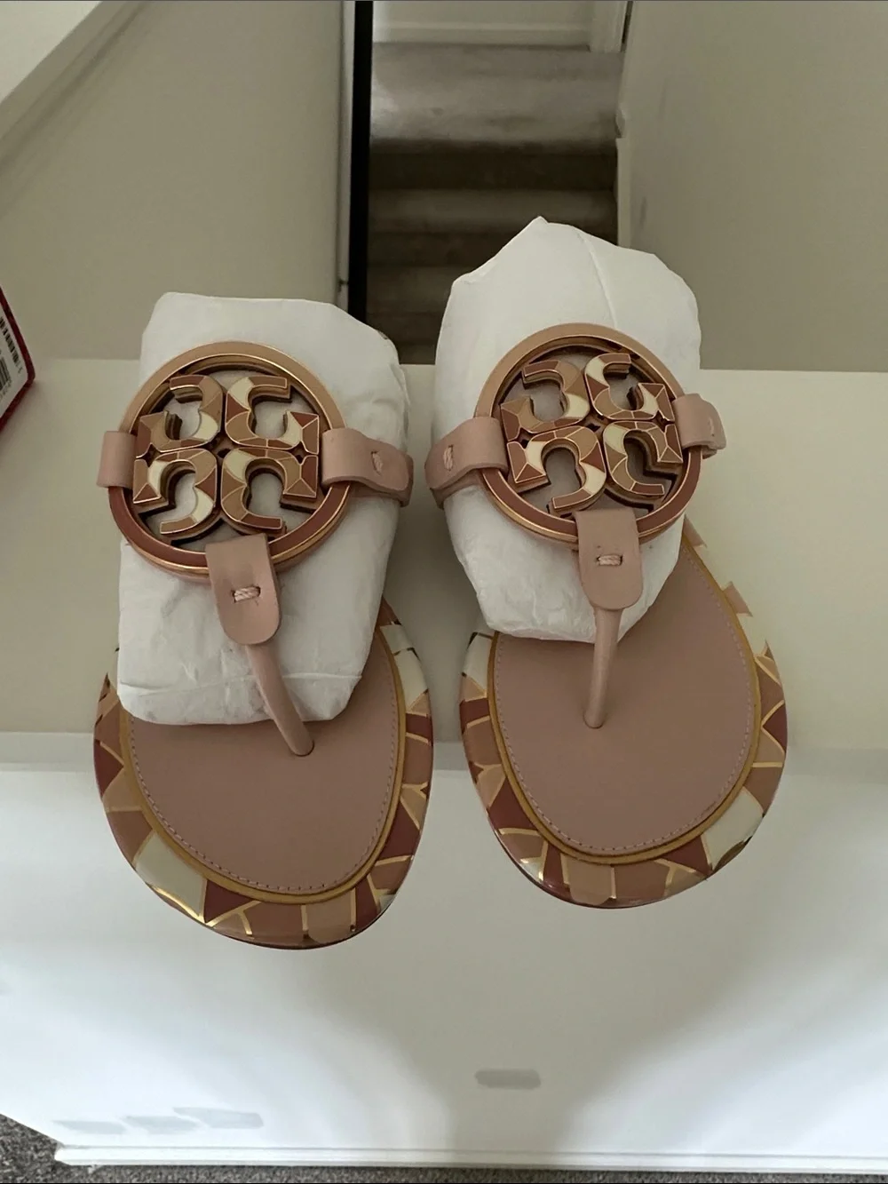 Tory Burch Blush Pink Miller Logo Thong Sandals